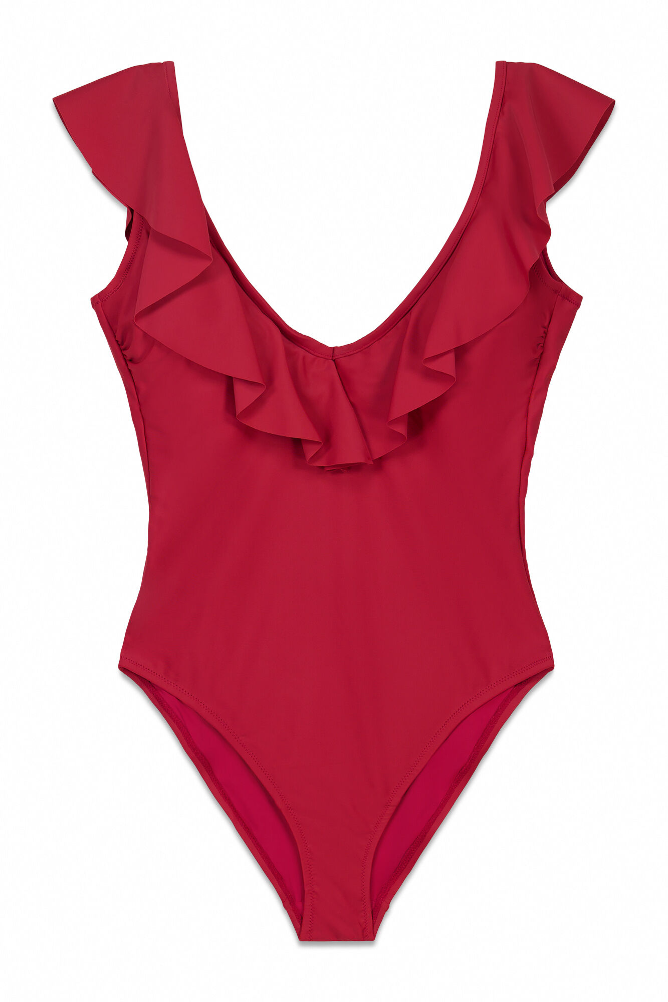 Cortefiel Traje de ba&ntilde;o modelador con volantes Rojo