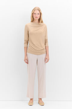 Cortefiel Camiseta con pliegues en hombro Beige