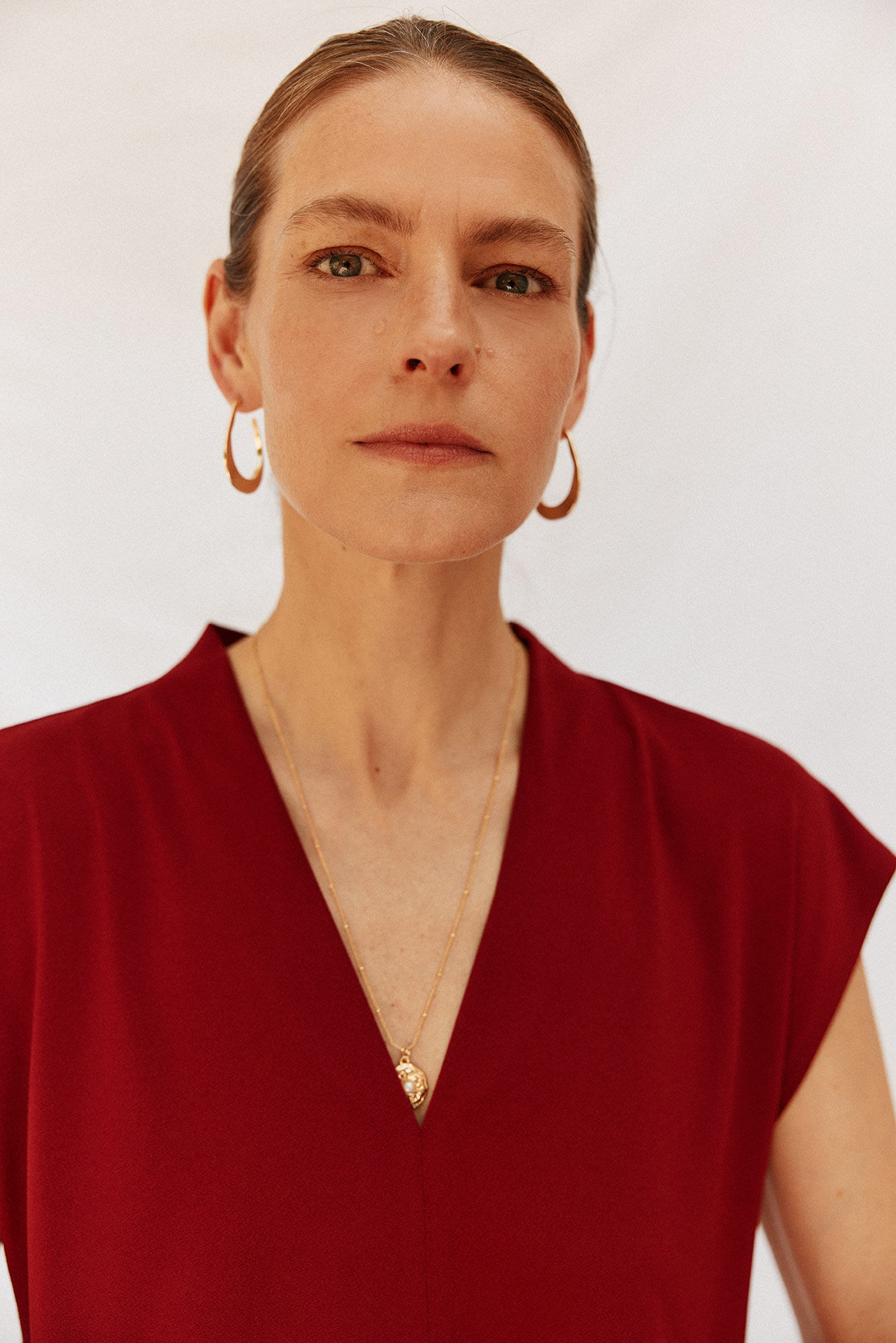 Cortefiel Playera estampada escote pico fruncido Granate