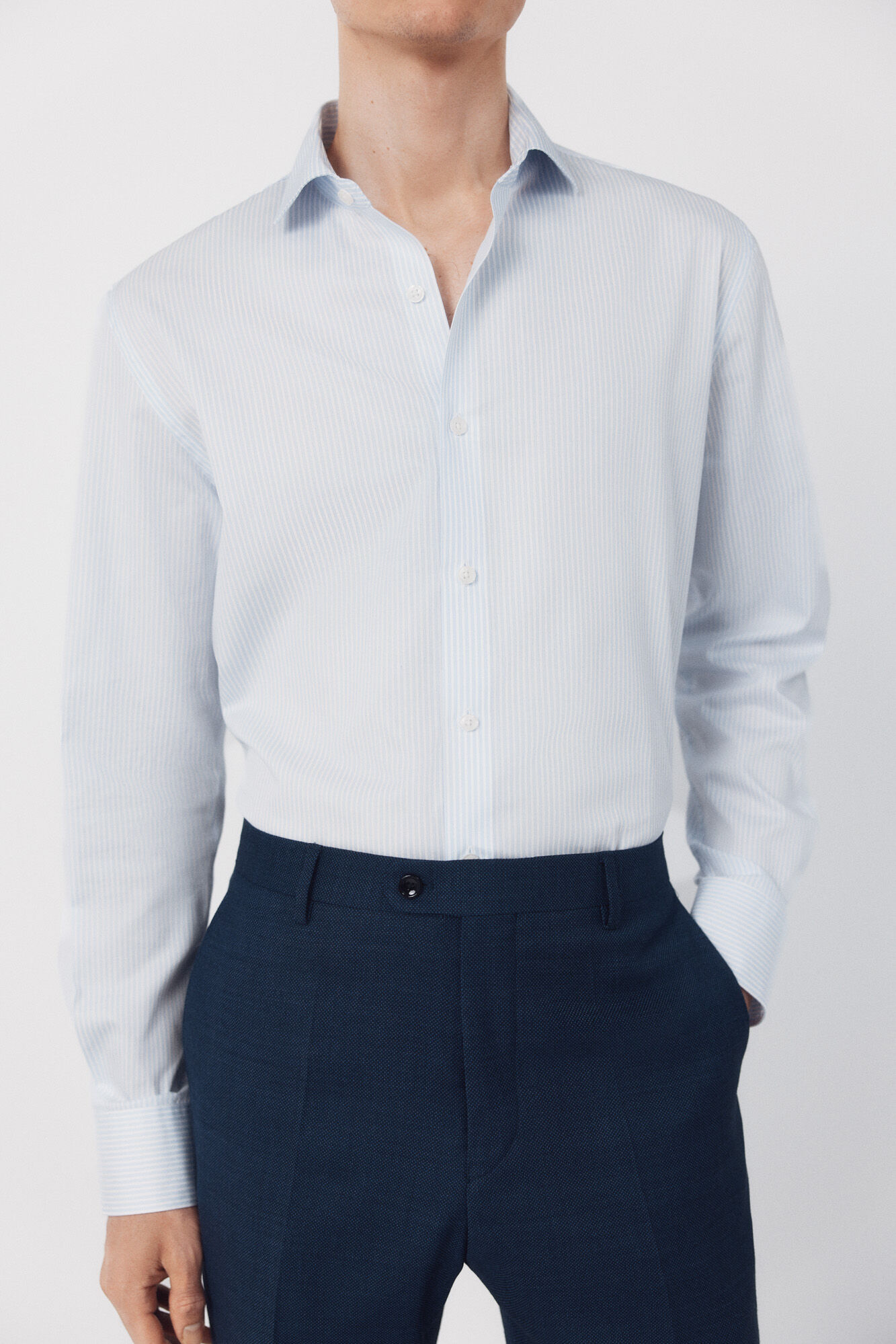 Cortefiel Camisa vestir rayas slim fit f&aacute;cil plancha Azul