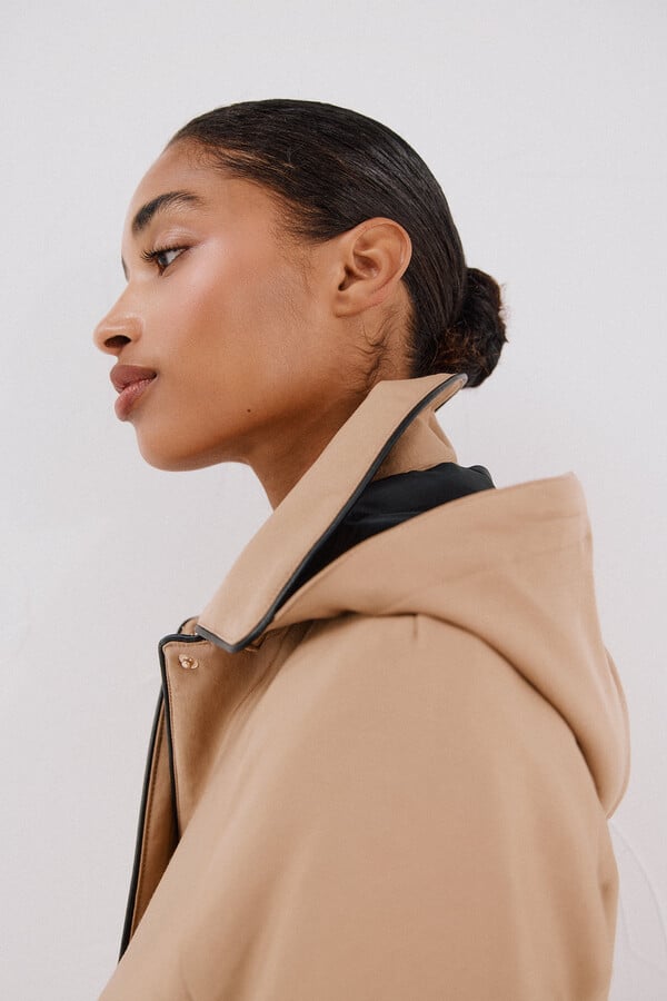 Cortefiel Gabardina satinada capucha desmontable Beige