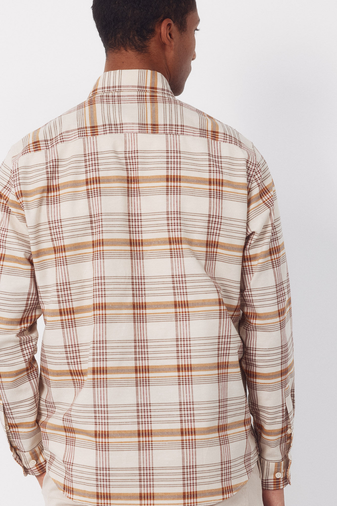 Cortefiel Camisa cuadros oxford slub Beige