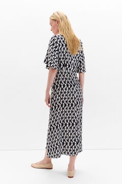 Cortefiel Vestido estampado detalle frunce Estampado blanco