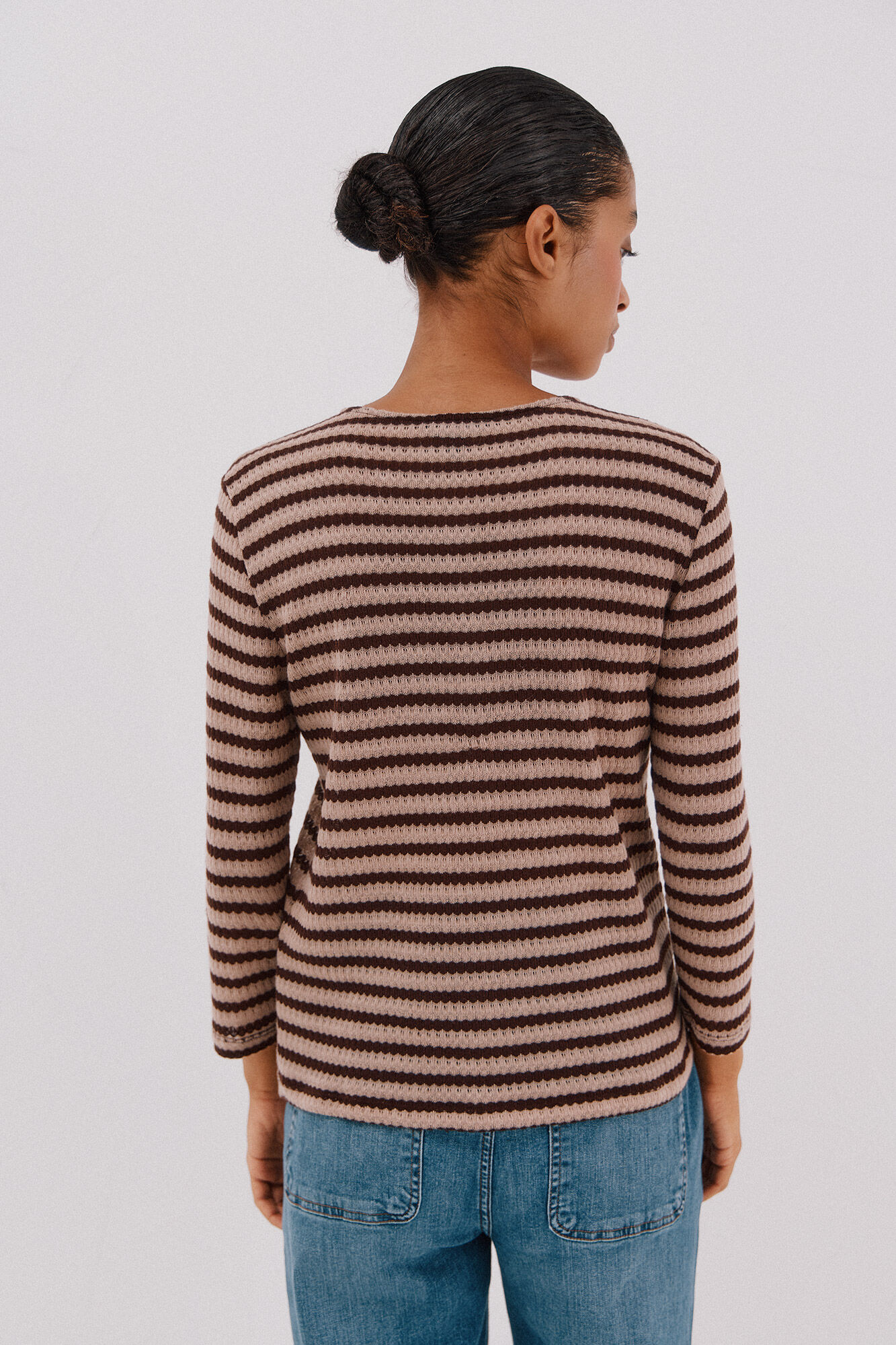 Cortefiel Top estructura rayas Marr&oacute;n oscuro
