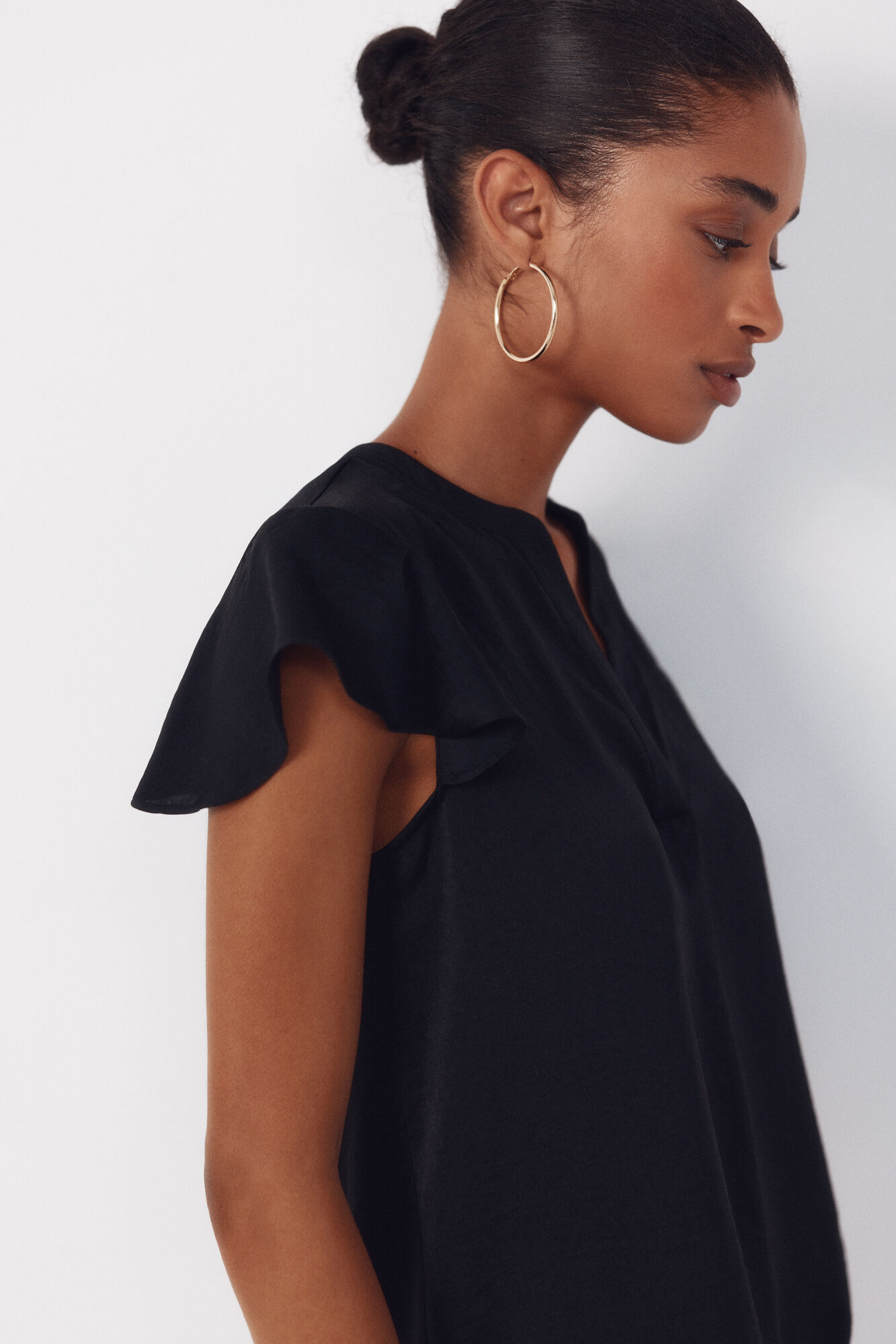 Cortefiel Blusa fluida de manga de vuelo Negro