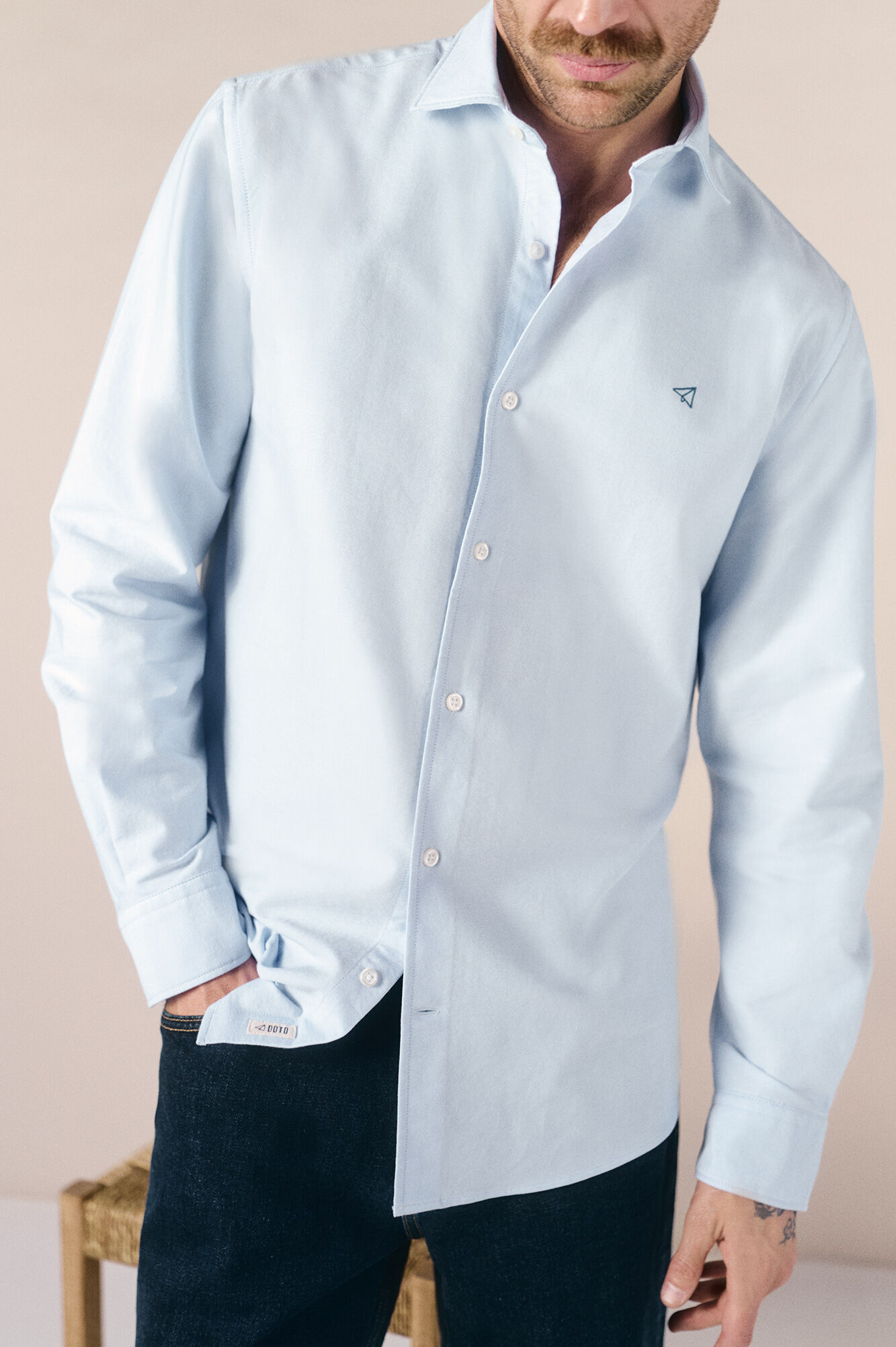 OOTO Camisa oxford liso manga larga Azul