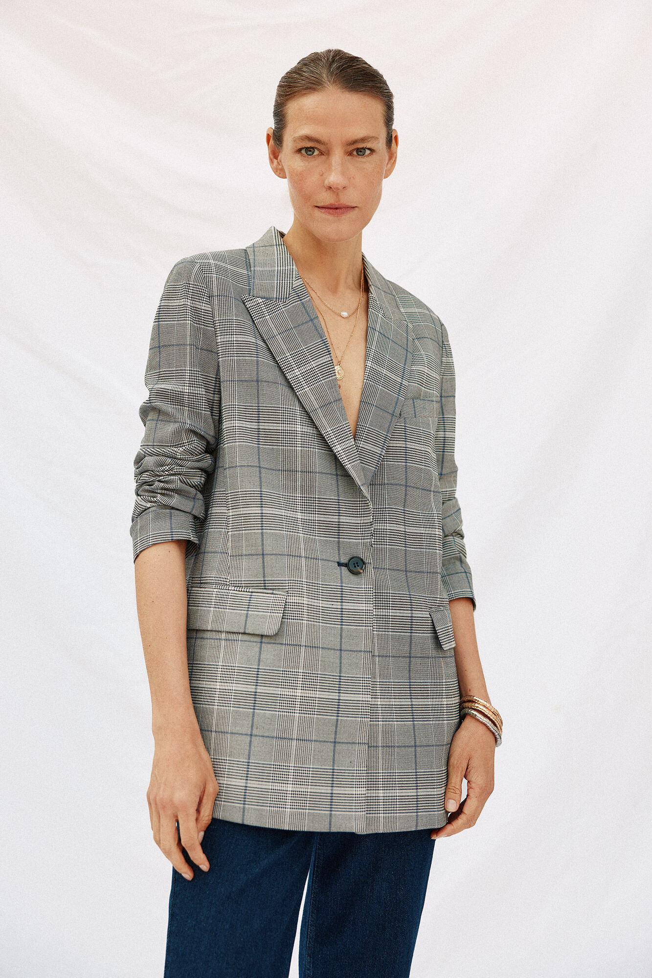 Cortefiel Blazer mujer de tejido a cuadros