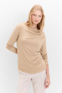 Cortefiel Camiseta con pliegues en hombro Beige
