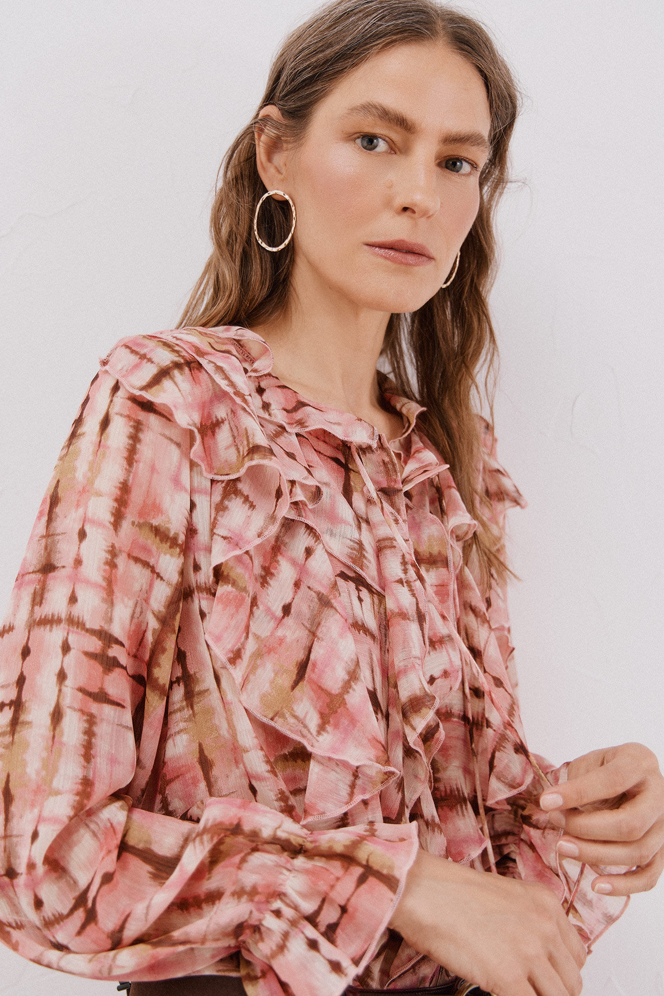 Cortefiel Blusa volante delantero Estampado blanco