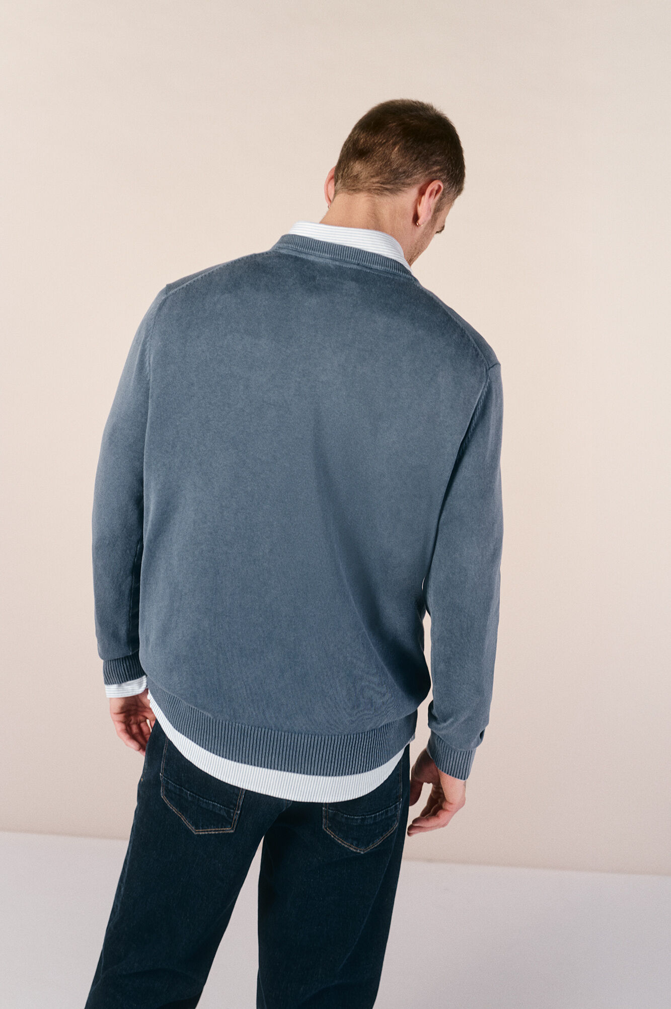 OOTO Jersey cuello redondo algod&oacute;n lavado Azul