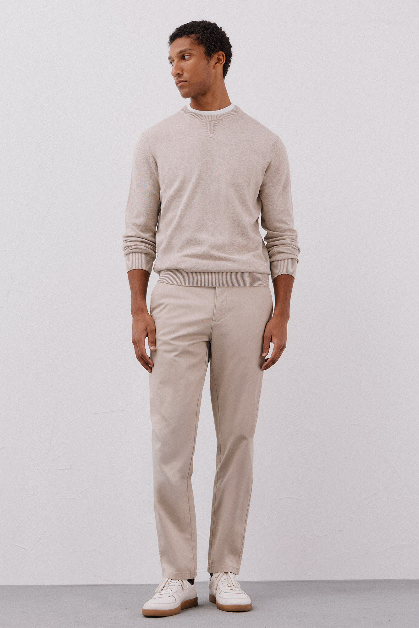 Cortefiel Su&eacute;ter tejido fino algod&oacute;n cuello redondo  Beige