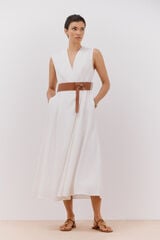 Cortefiel Vestido blanco con cinturón Blanco