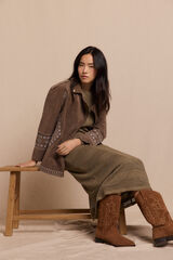 Slowlove Cazadora biker efecto piel bordada Beige