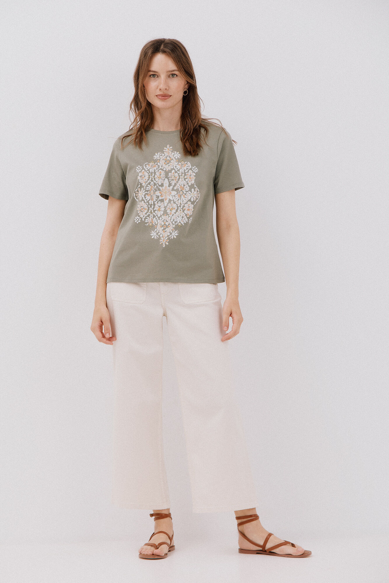 Cortefiel Playera estampado posicional Kaki