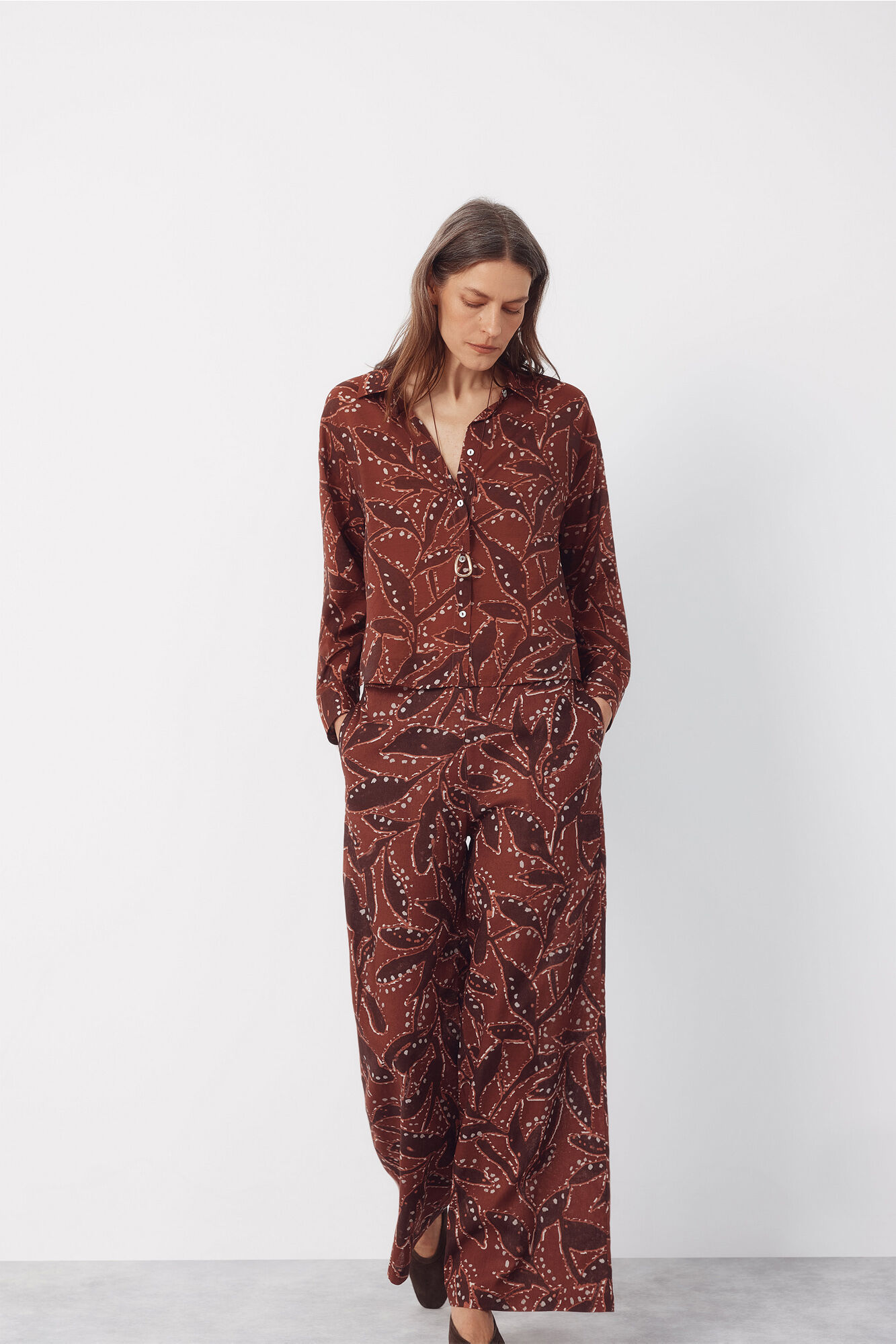 Cortefiel Pantal&oacute;n de lino estampado