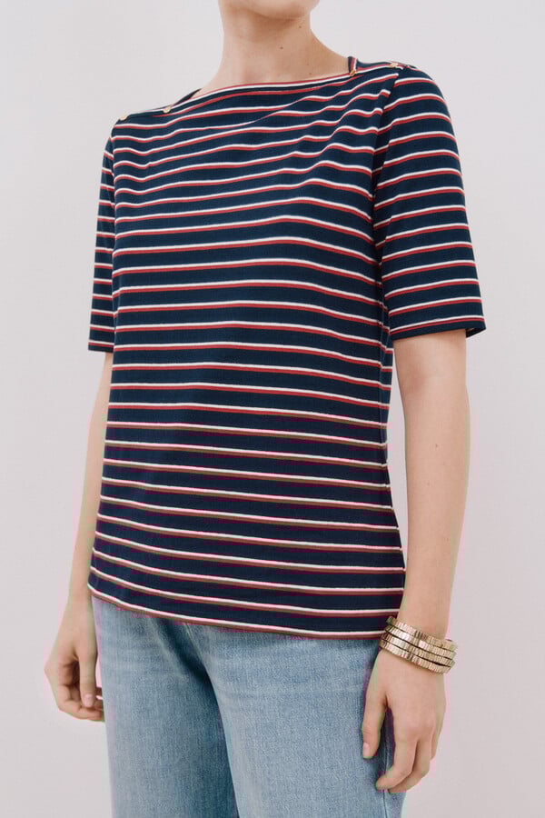 Cortefiel Playera básica escote barco Estampado azul