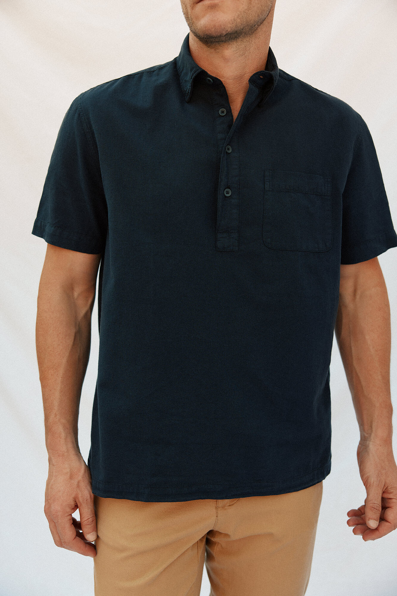 Cortefiel Polera lisa algod&oacute;n lino manga corta