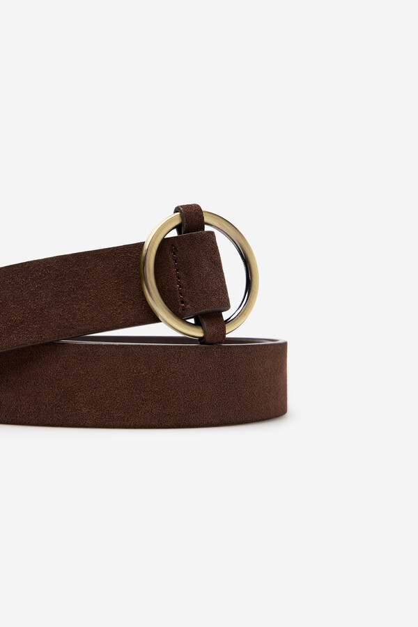 Cortefiel Circular basic split leather belt Marrón