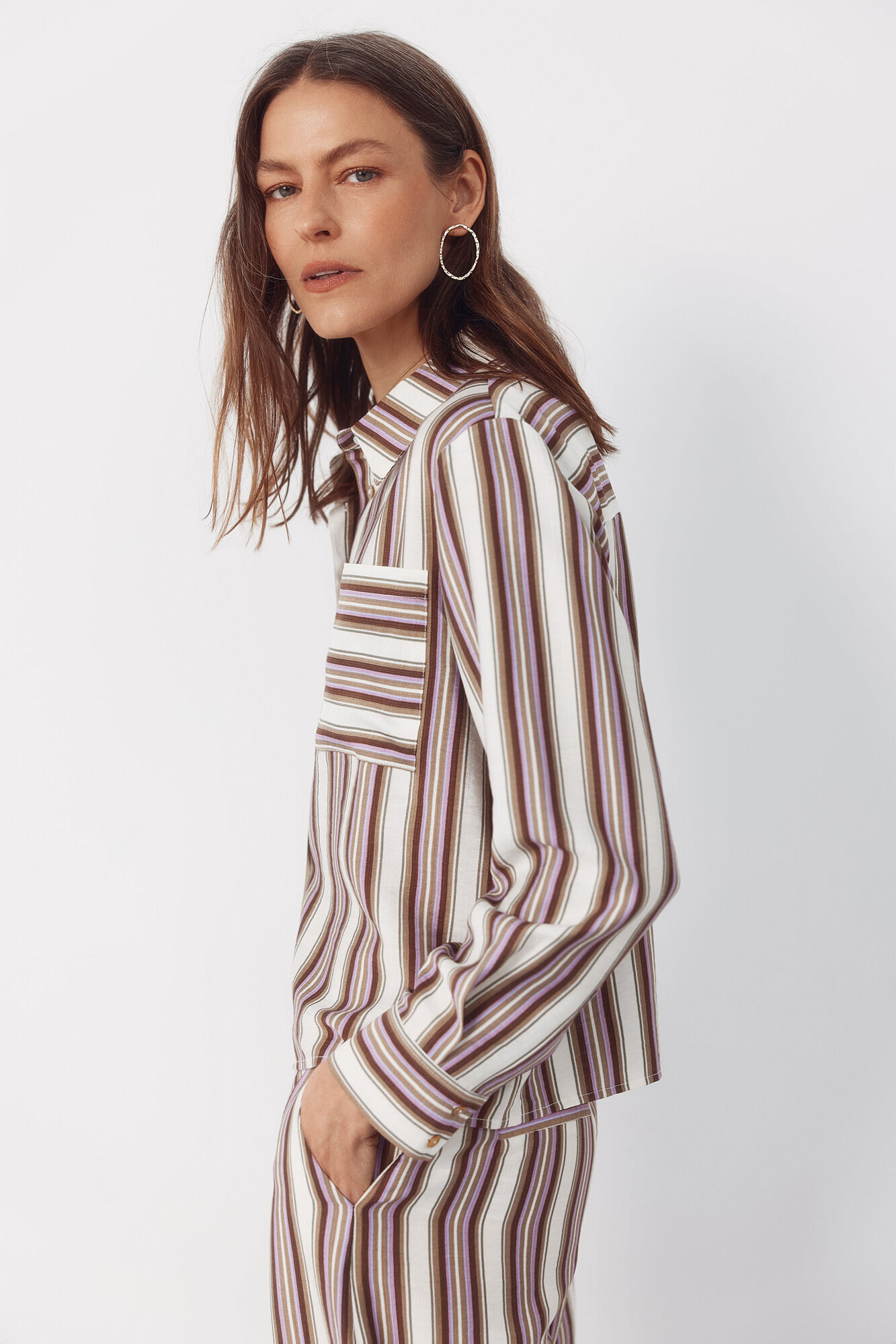 Cortefiel Camisa de rayas Estampado marr&oacute;n