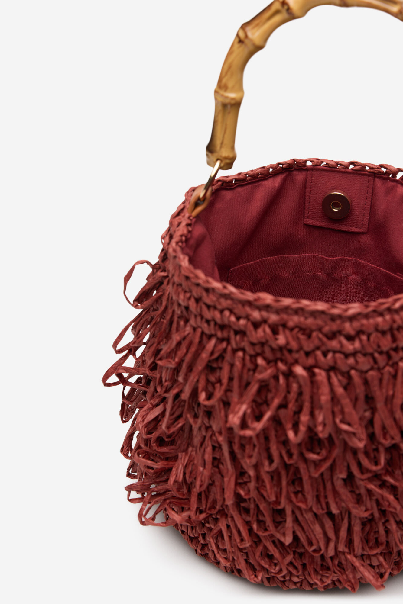 Cortefiel Bolsa de rafia con flecos Granate