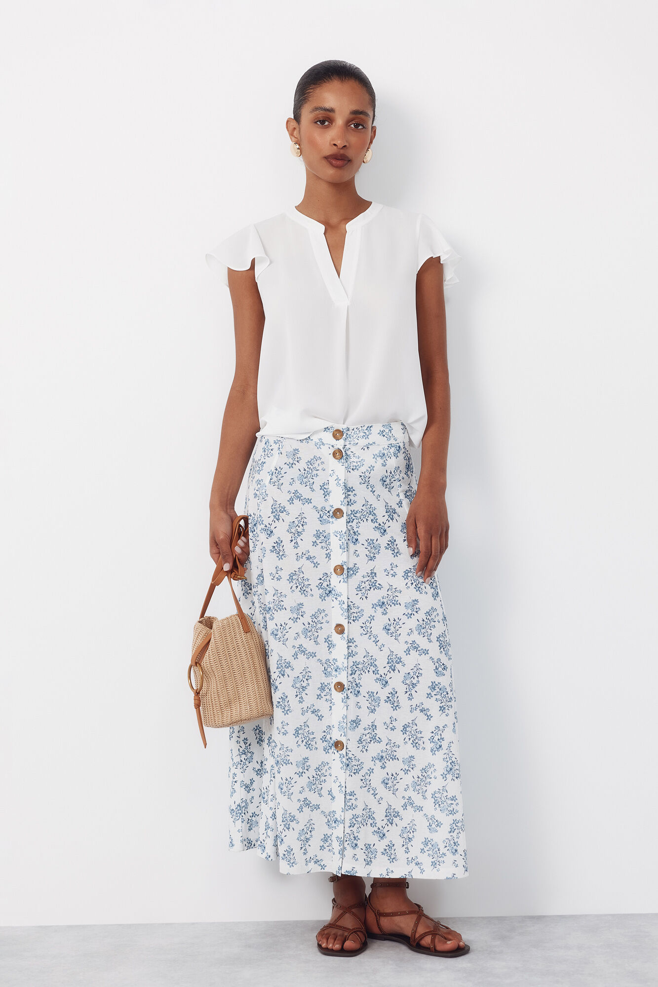 Cortefiel Blusa fluida de manga de vuelo Blanco
