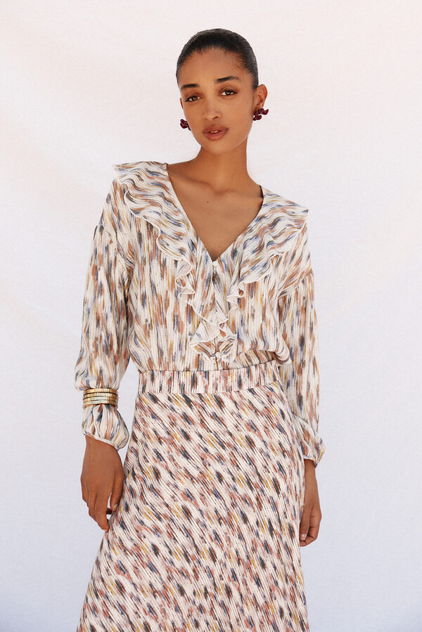 Cortefiel Blusa estampada volantes Multicolor