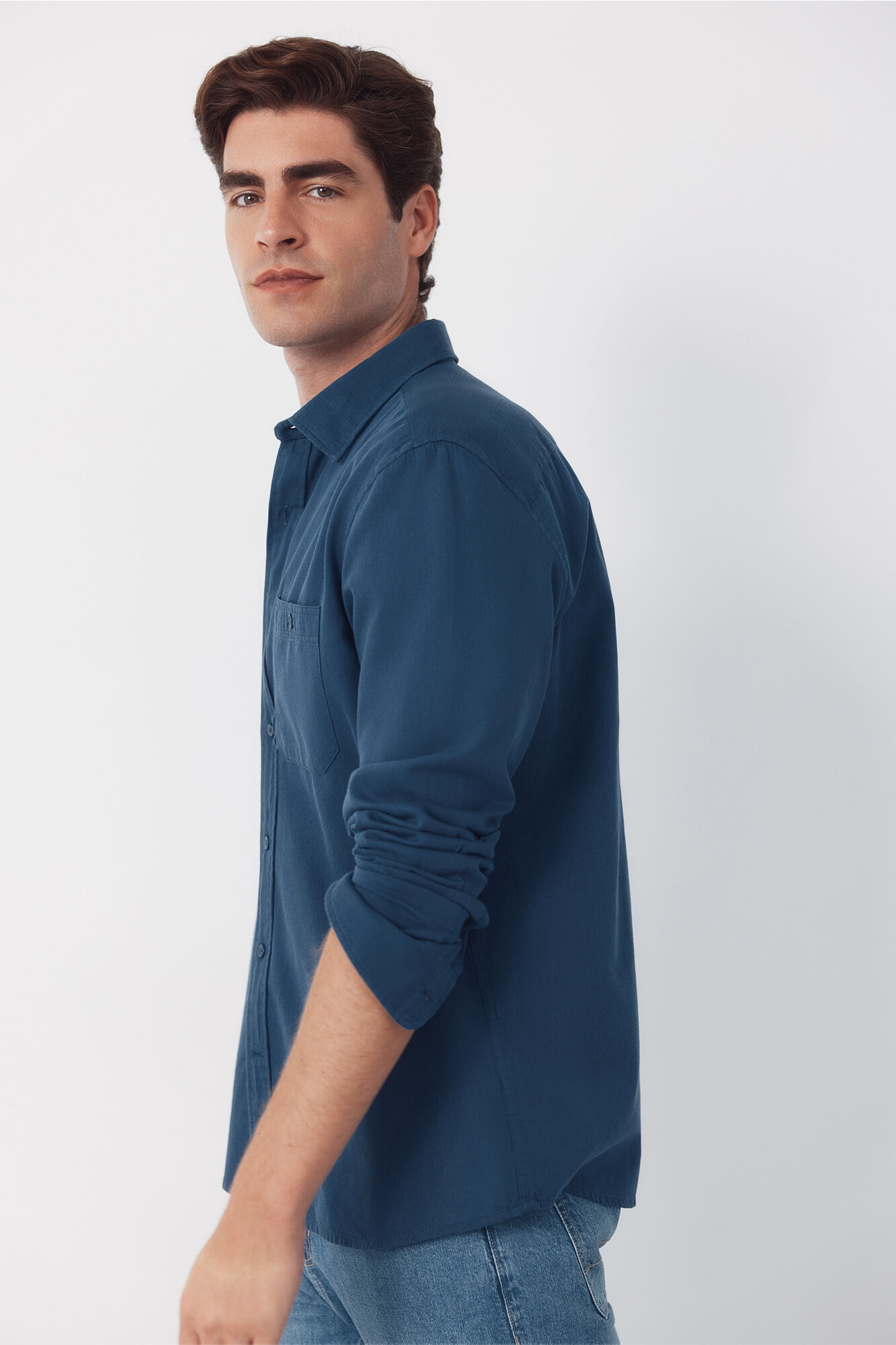 Cortefiel Camisa espiga bolsillos Azul marino