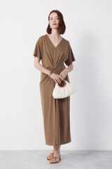 Cortefiel Vestido largo con nudo Kaki