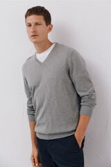 Cortefiel Suéter tejido fino algodón cuello pico Gris