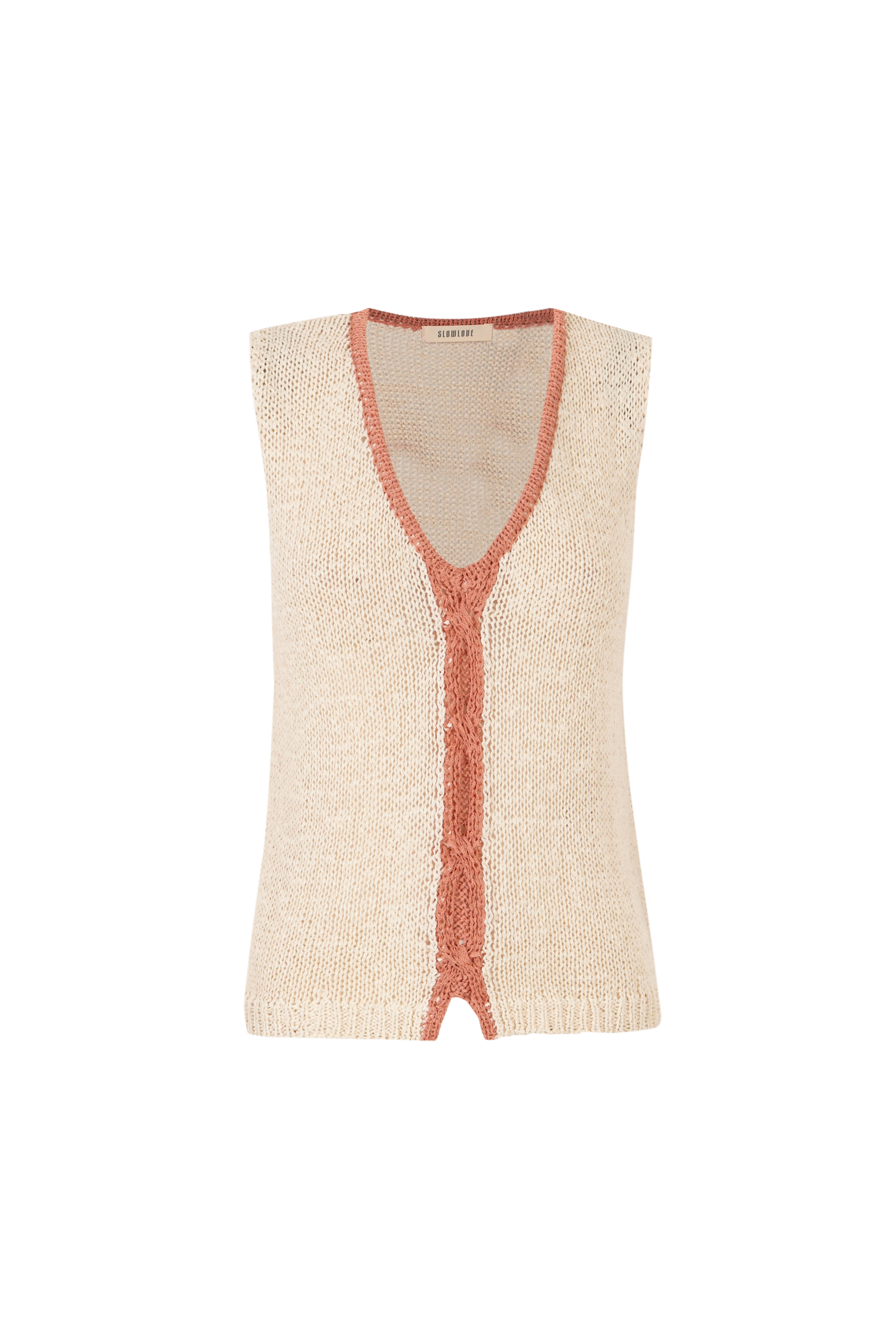 Slowlove Top de punto con contraste Coral