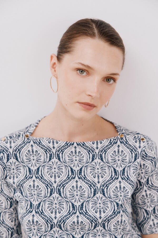 Cortefiel Playera básica escote barco Azul