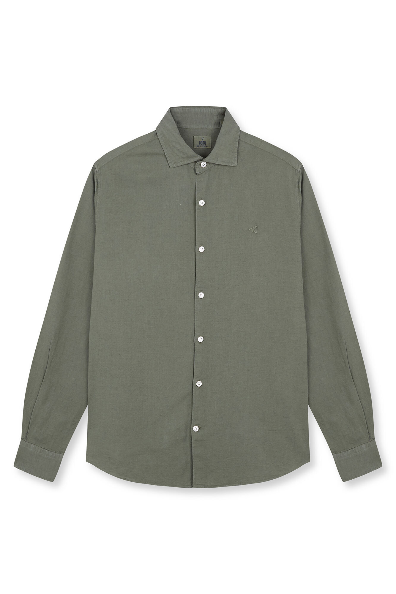 OOTO Camisa algod&oacute;n lino manga larga Kaki