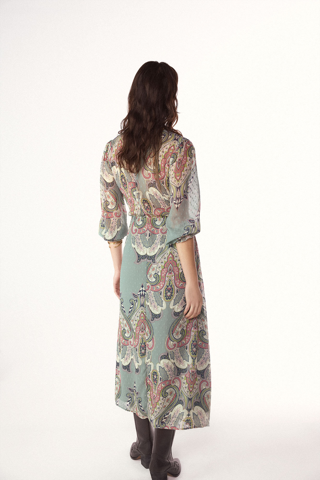 Slowlove Vestido estampado con el&aacute;stico Estampado azul