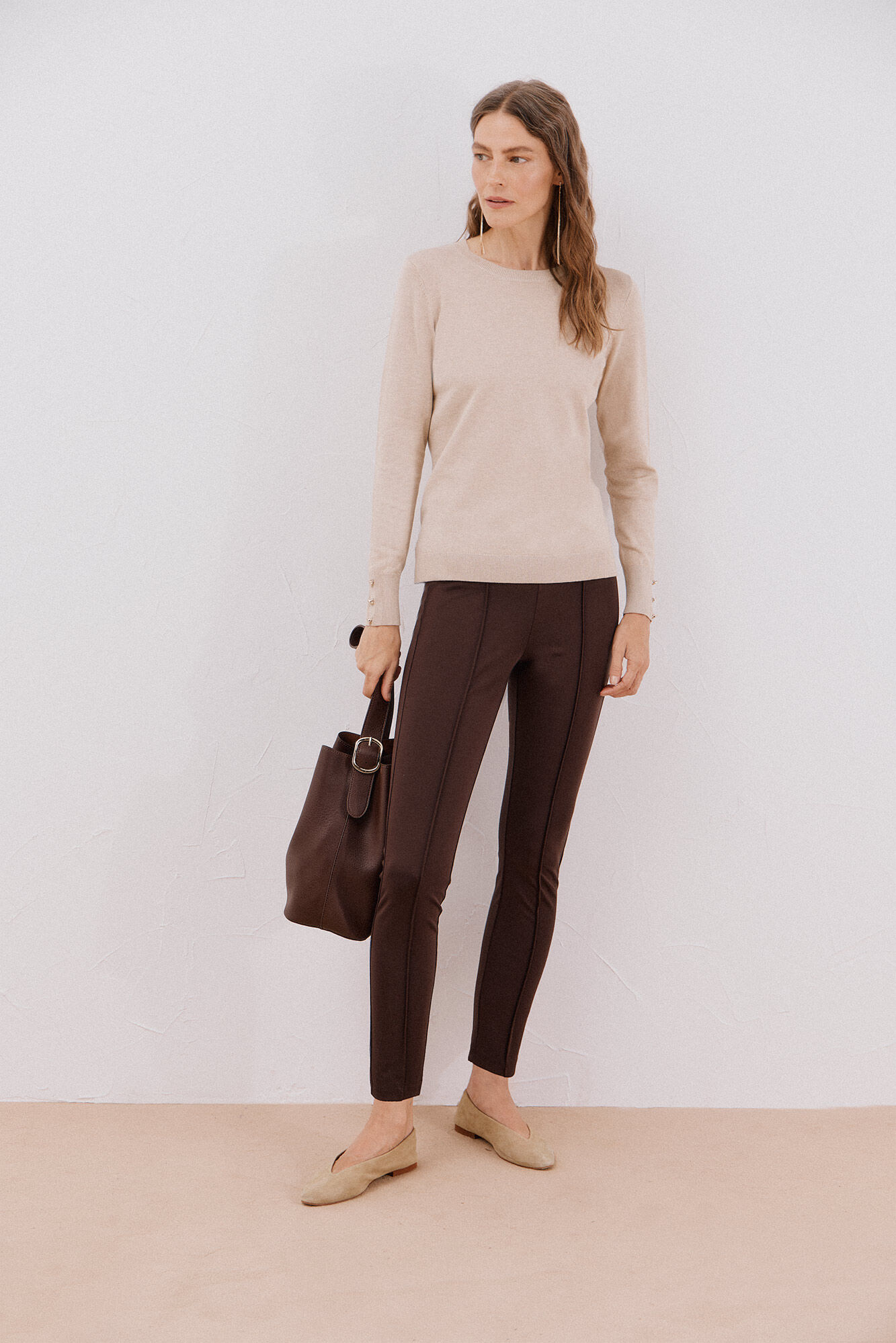 Cortefiel Legging de mujer de tejido Marr&oacute;n oscuro