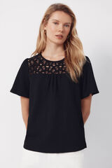 Cortefiel Top combinado de guipur Negro