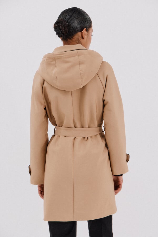 Cortefiel Gabardina satinada capucha desmontable Beige