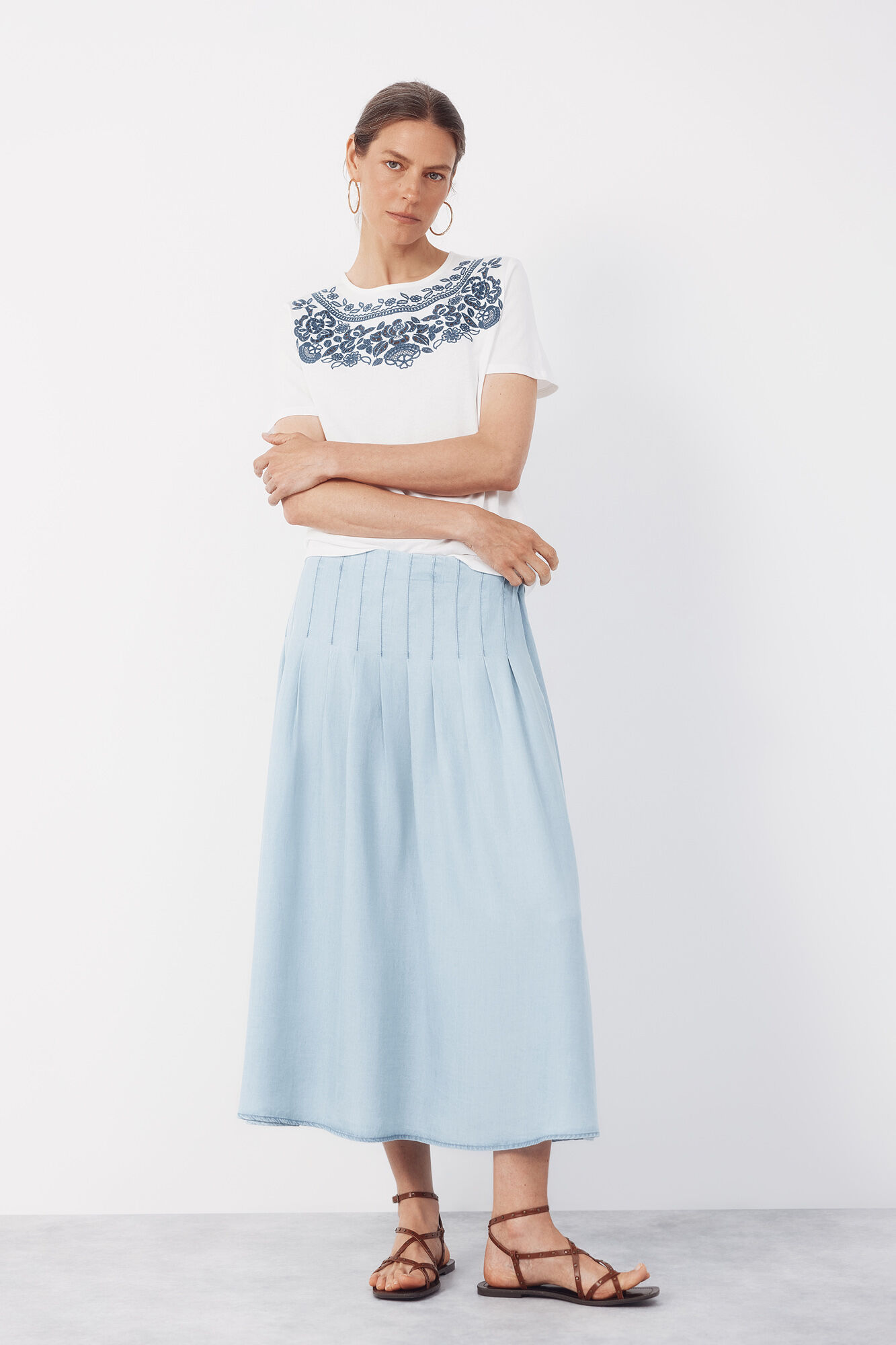 Cortefiel Falda midi de tablas de tencel