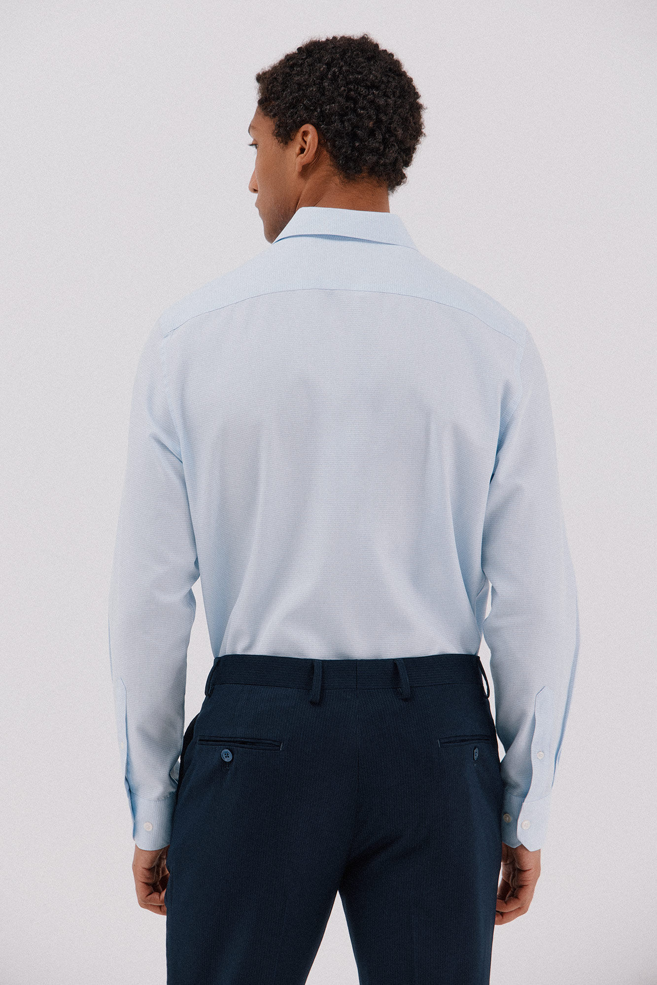 Cortefiel Camisa de vestir de pata de gallo de algod&oacute;n tencel Azul