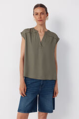 Cortefiel Blusa con encaje Kaki