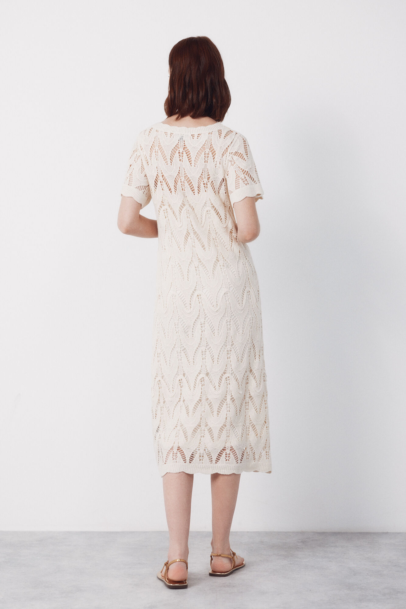 Cortefiel Vestido largo de crochet Blanco
