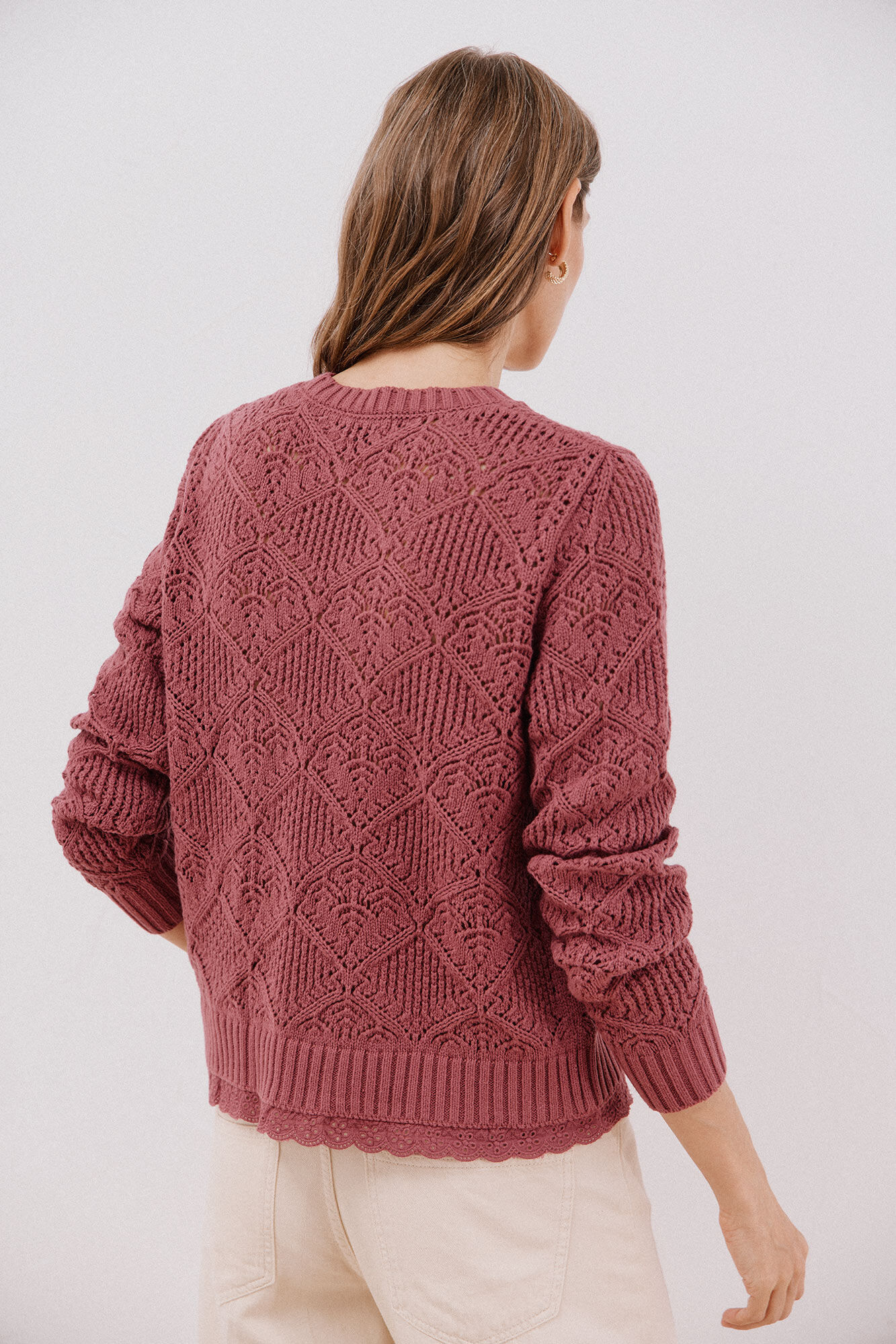 Cortefiel Su&eacute;ter calado combinado Vino