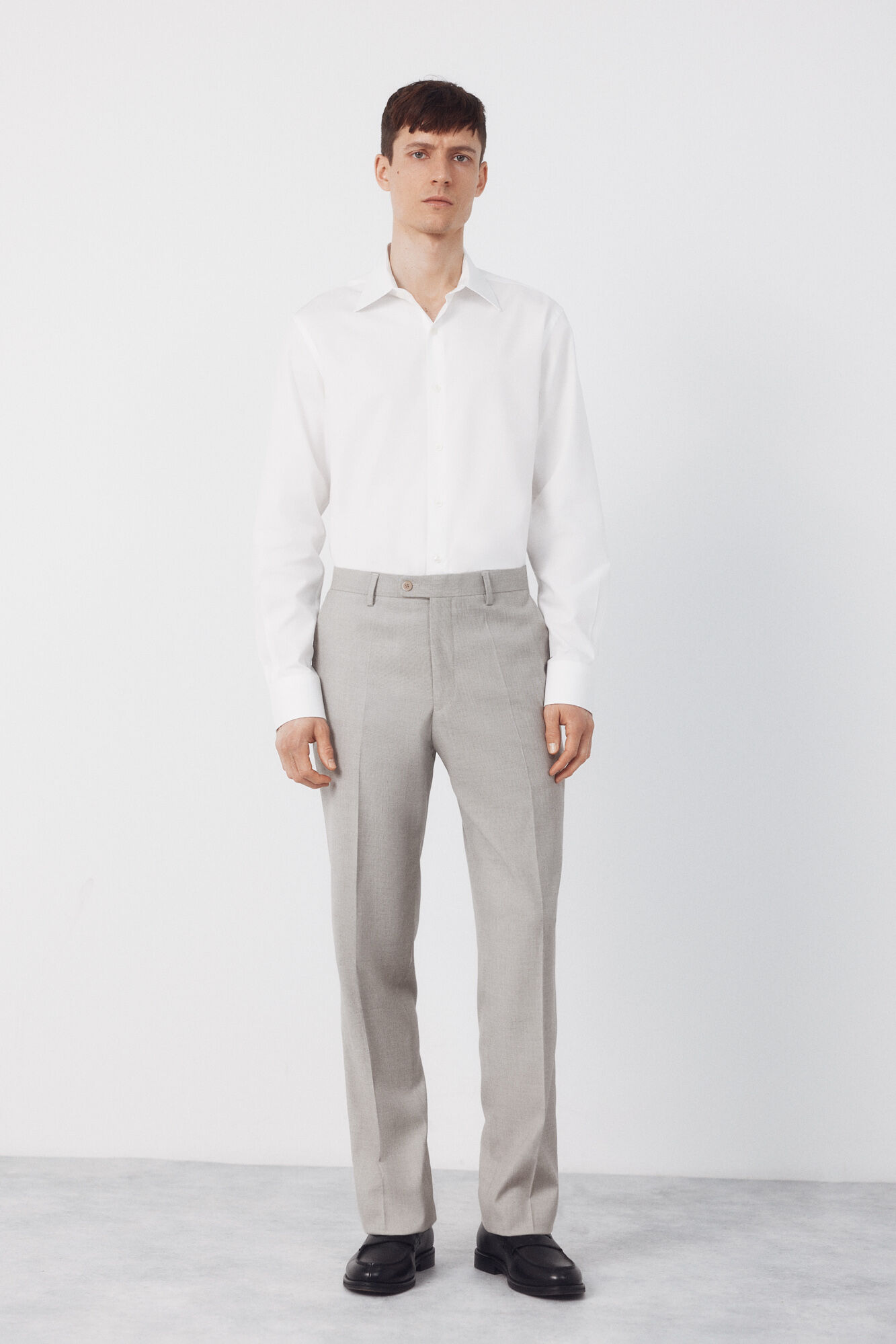 Cortefiel Camisa vestir lisa algod&oacute;n tencel Blanco