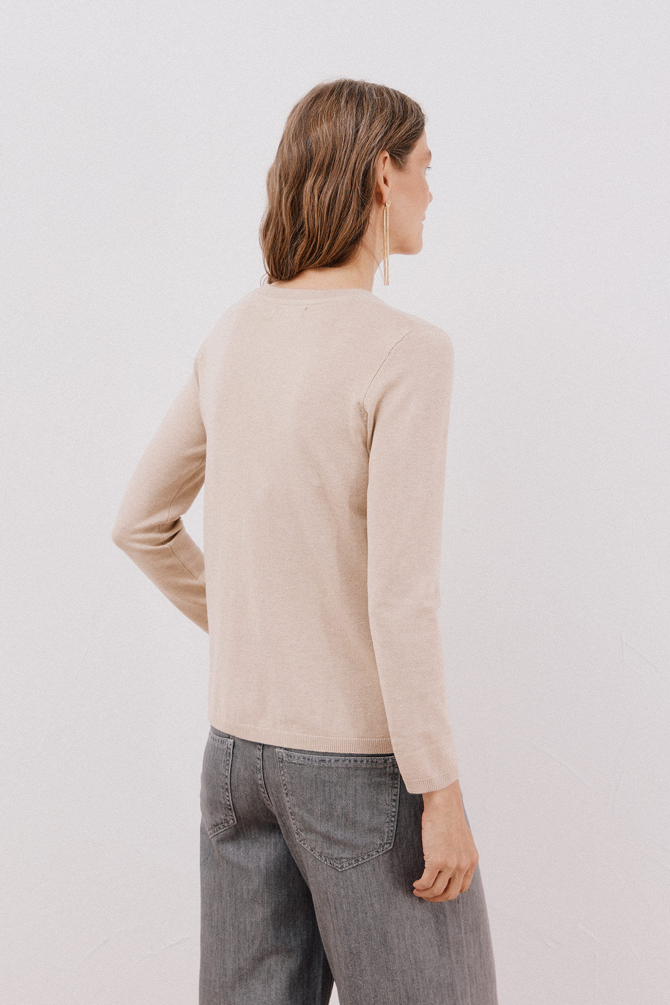 Cortefiel Su&eacute;ter de tejido fino Beige