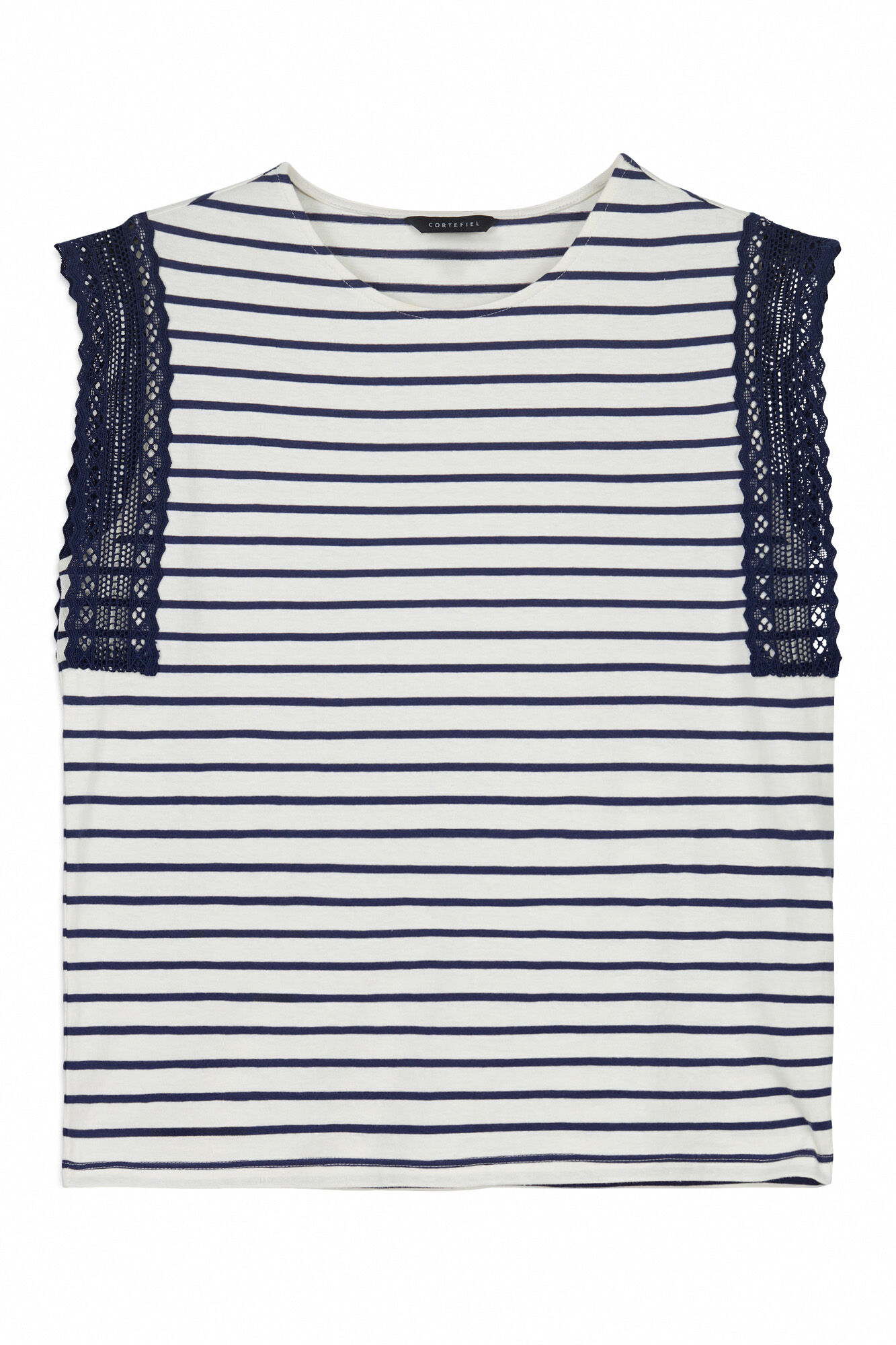Cortefiel Playera manga guipur Estampado azul