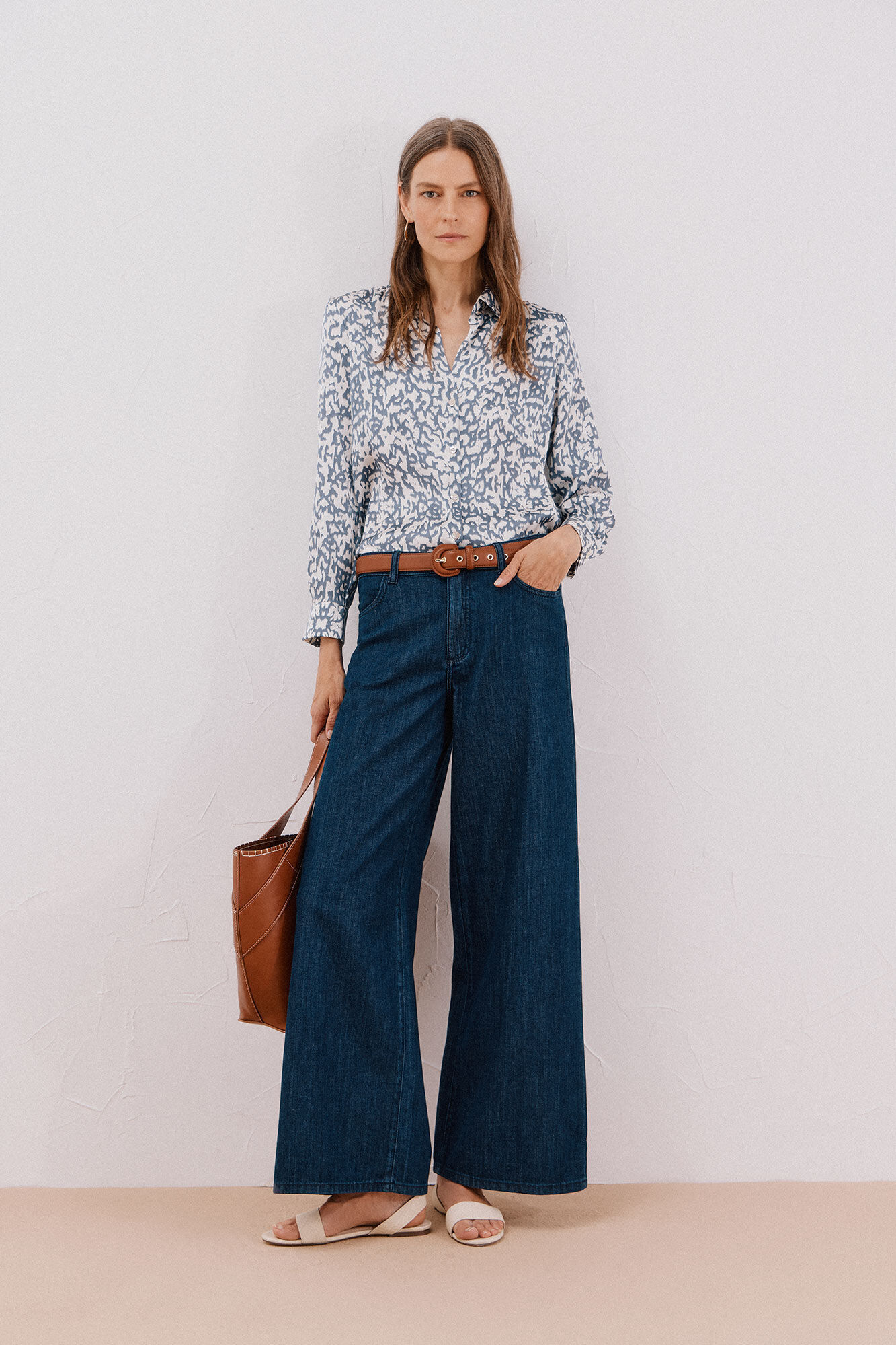 Cortefiel Camisa satinada Estampado azul