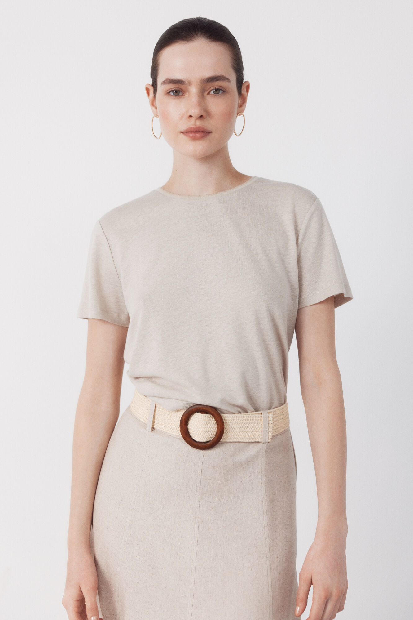 Cortefiel Playera de lino con escote lurex