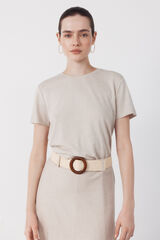 Cortefiel Playera de lino con escote lurex Beige