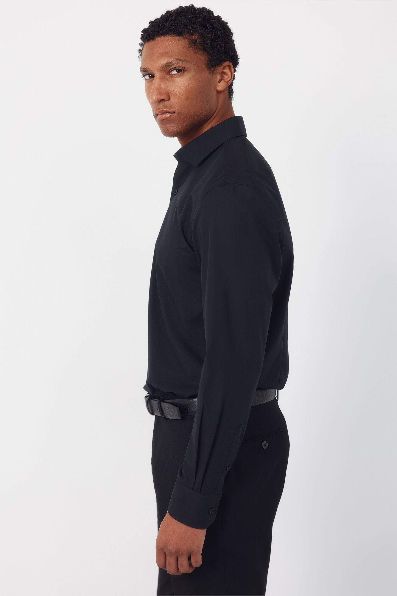 Cortefiel Camisa vestir otom&aacute;n slim fit f&aacute;cil plancha Negro