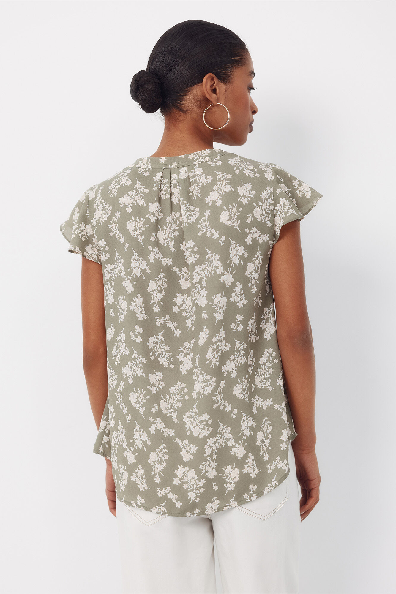 Cortefiel Blusa fluida de manga de vuelo Kaki
