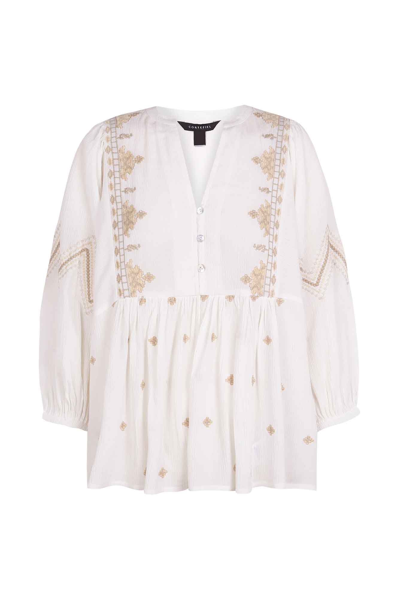 Cortefiel Blusa bordada canes&uacute; Blanco